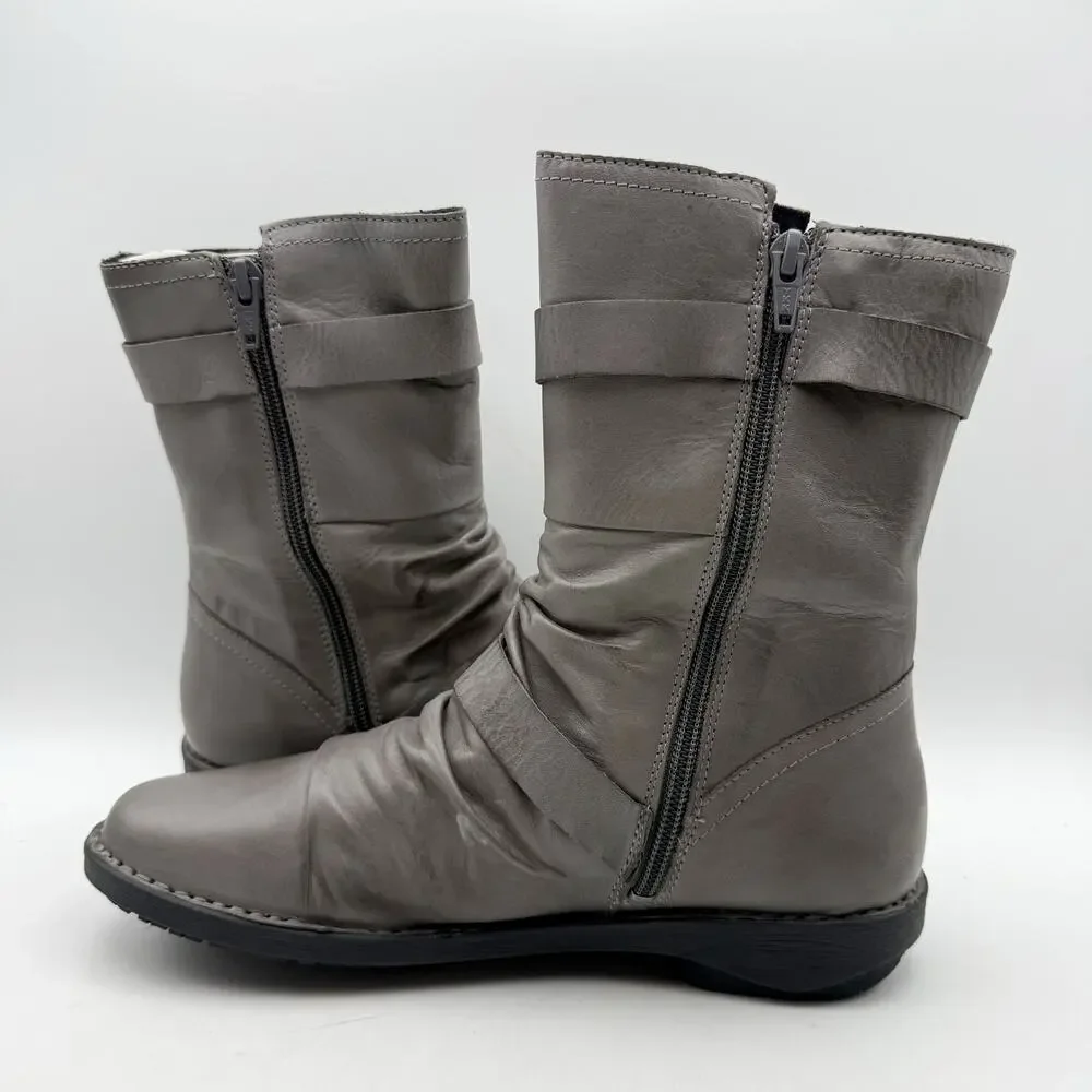Miz Mooz Womens Pasha Mid Calf Boots EU 39 US 8.5 Grey Leather NIB